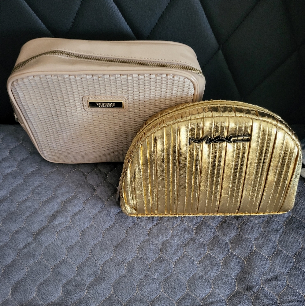 Versace Perfume Cream & MAC Gold Cosmetic Pouch Lot.